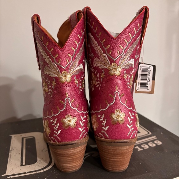 DINGO Primrose Metallic Fuchsia Pink Floral Embroidered Ankle Western Boots 7.5 - Picture 4 of 7